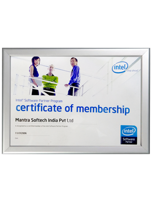 Intel Software Partner Program Certificate