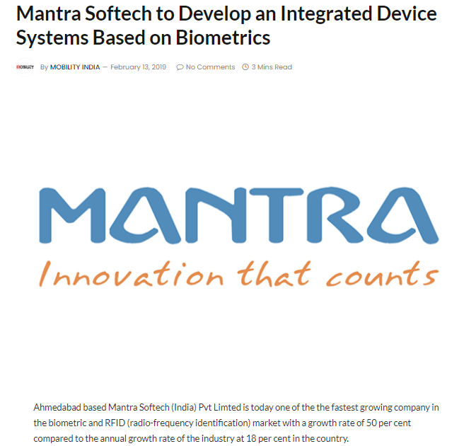 Mantra Softech Develops Integrated Biometrics Systems