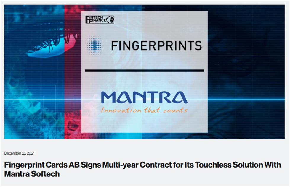 Fingerprint Cards AB Partners with Mantra Softech