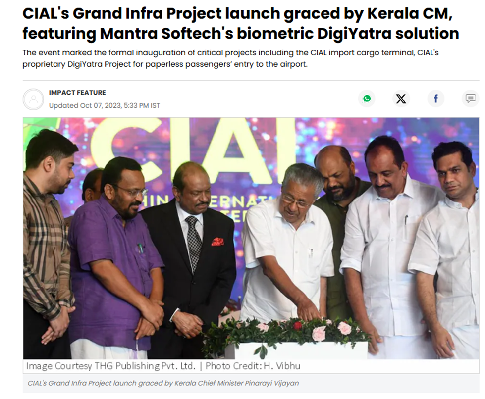 CIAL’s Grand Infra Project Features Mantra Softech’s DigiYatra Solution